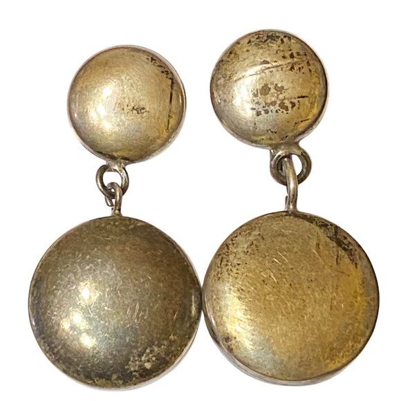 1.5" x .75" Vintage Sterling Silver Mexico Dangle Pierced Earrings - Picture 1 of 10